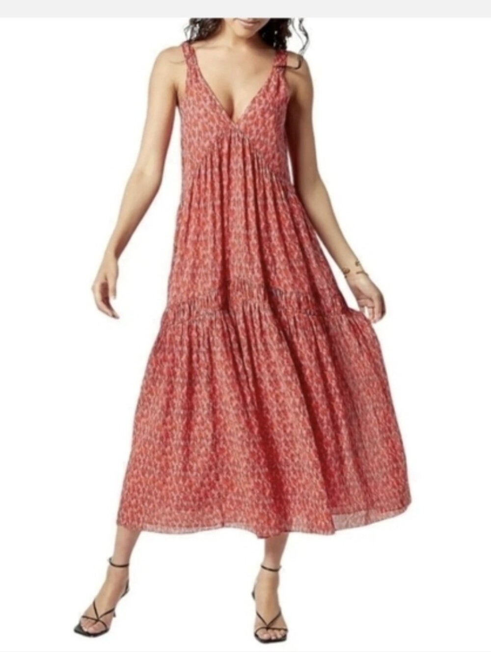 Joie Tea Rose Tiered Sleeveless V-neck Cotton Maxi Dress